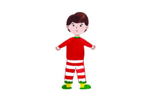 Boy Wearing Christmas Pajamas Watercolor for Crafts