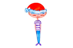 Boy with Christmas Hat in Watercolor Style for Crafts