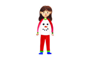Girl with Christmas Pajamas Watercolor for Crafts